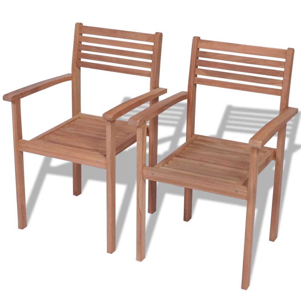 Vidaxl Stackable Patio Chairs 2 Pcs Solid Teak Wood