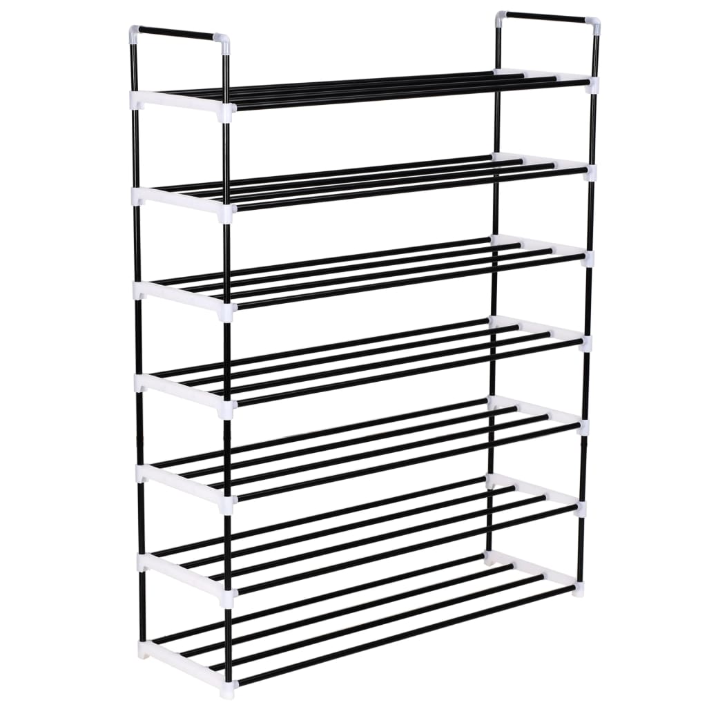 Vidaxl Shoe Rack With 7 Shelves Metal And Plastic Black