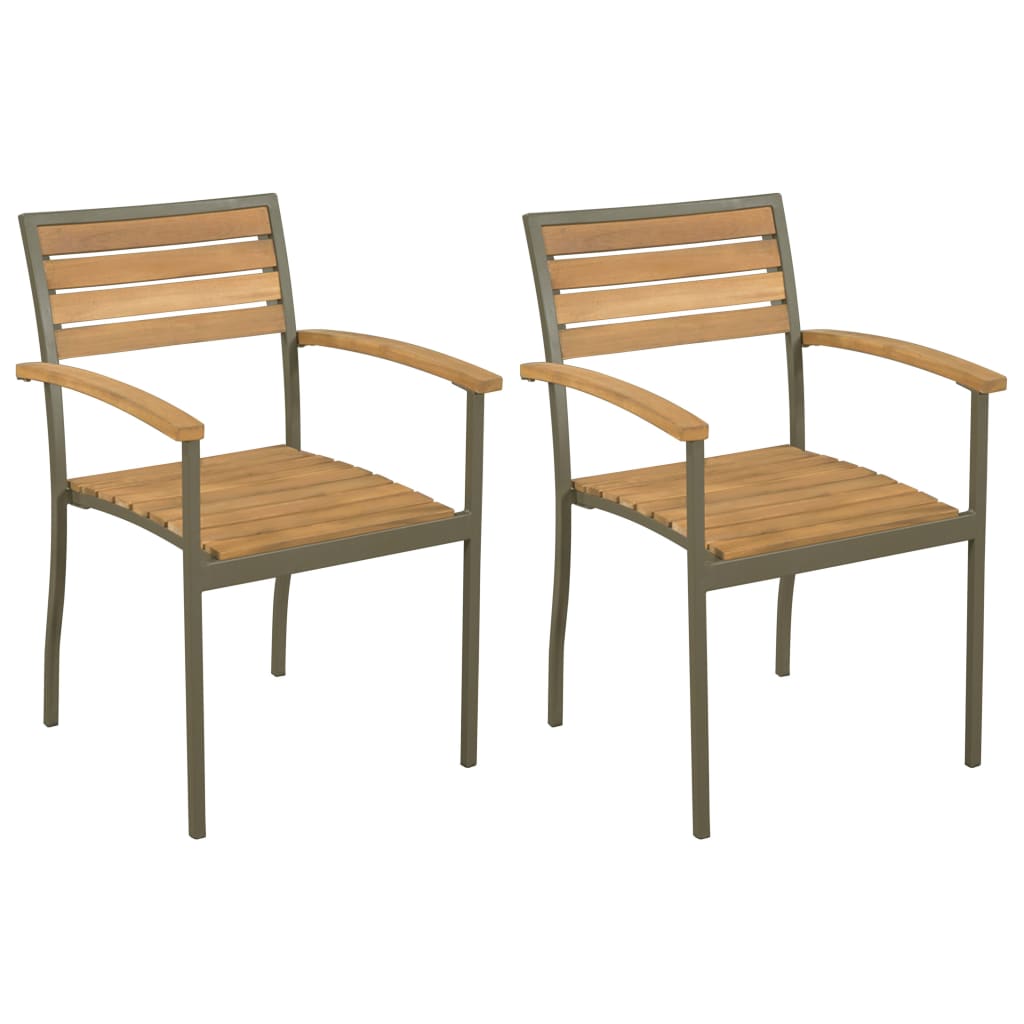 Vidaxl Stackable Patio Chairs 2 Pcs Solid Acacia Wood And Steel