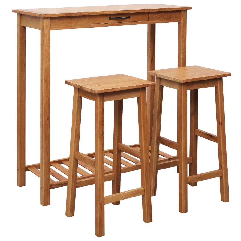Vidaxl 3 Piece Bar Set Solid Oak Wood