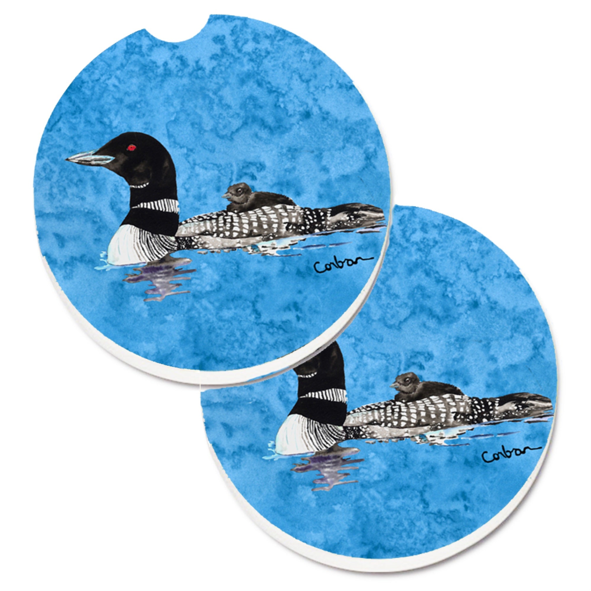 Caroline'S Treasures Momma & Baby Loon Set Of 2 Cup Holder Car Coasters 8718Carc, 2.56, Multicolor
