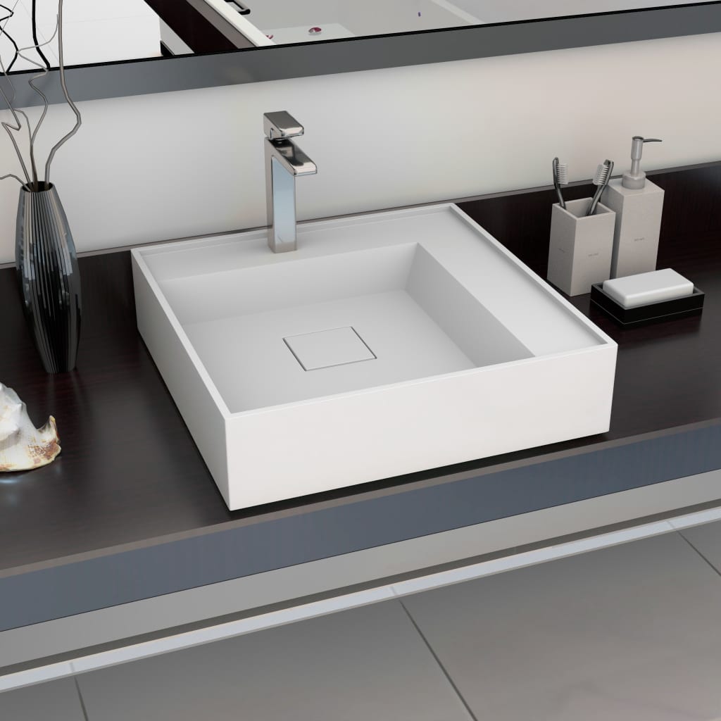Vidaxl Wash Basin 19.7X19.7X4.8 Mineral Cast/Marble Cast White