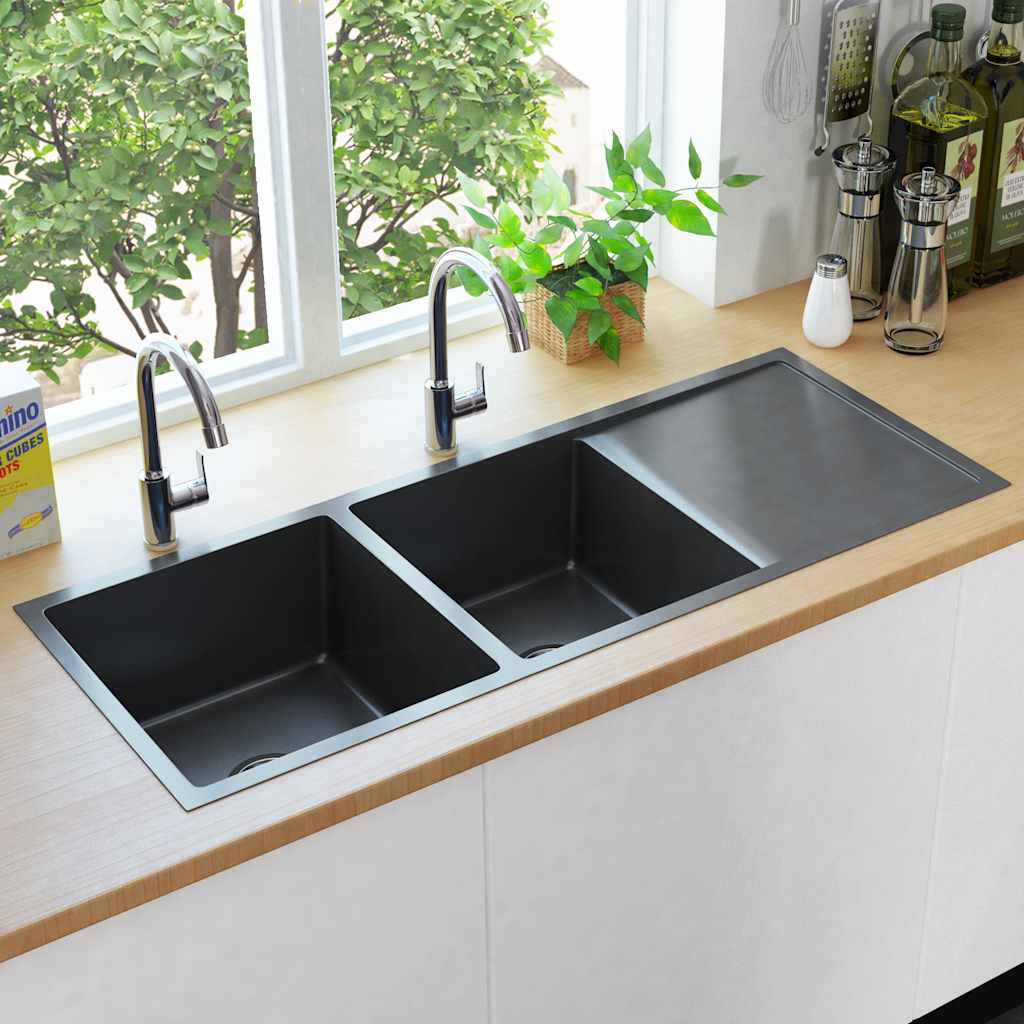 Vidaxl Handmade Kitchen Sink With Strainer Black Stainless Steel