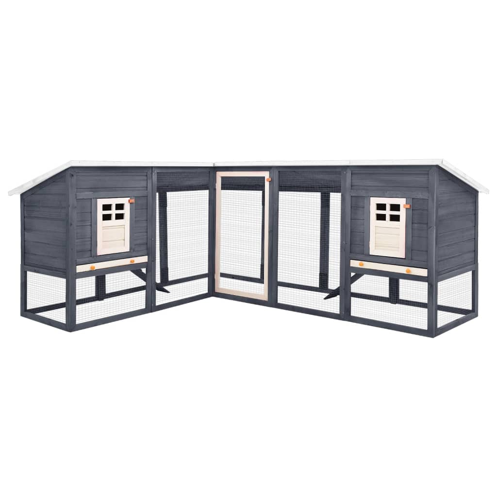Vidaxl Outdoor Rabbit Hutch With Run Gray And White Solid Fir Wood