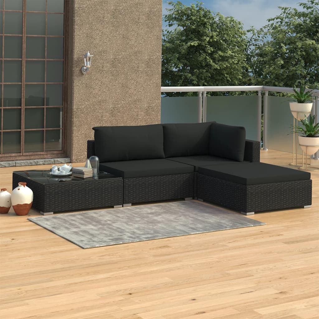 Vidaxl 4 Piece Patio Lounge Set With Cushions Poly Rattan Black