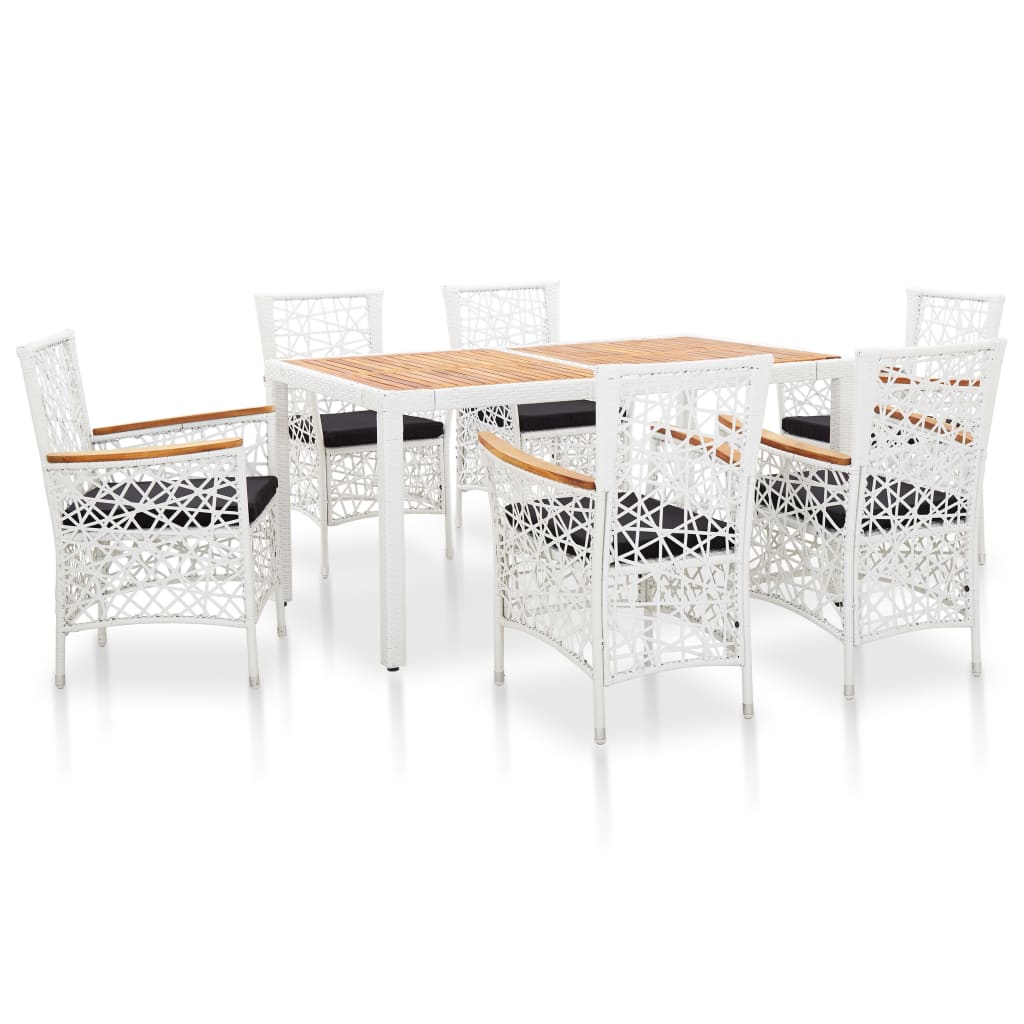 Vidaxl 7 Piece Patio Dining Set Poly Rattan White