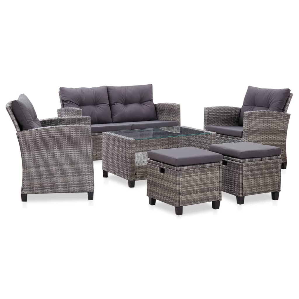 Vidaxl 6 Piece Patio Sofa Set With Cushions Poly Rattan Dark Gray