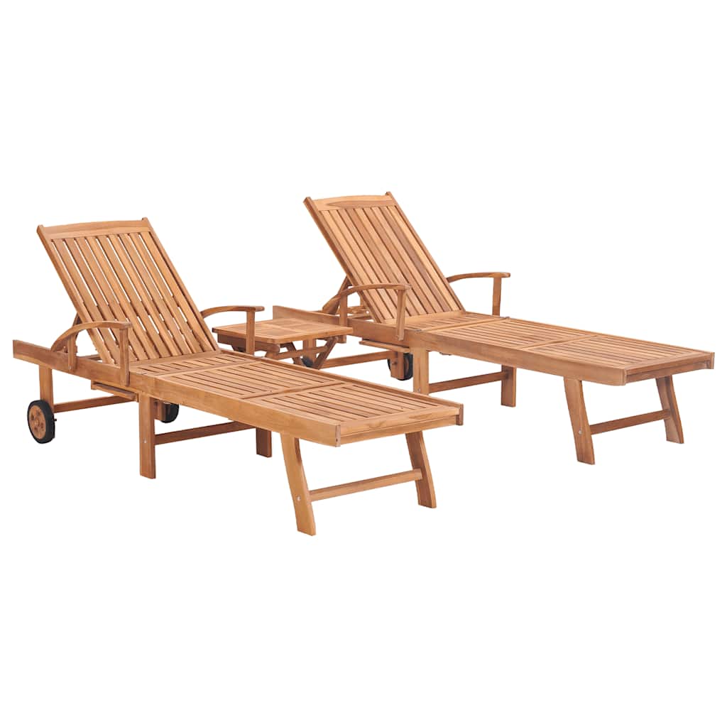 Vidaxl Sun Loungers 2 Pcs With Table Solid Teak Wood