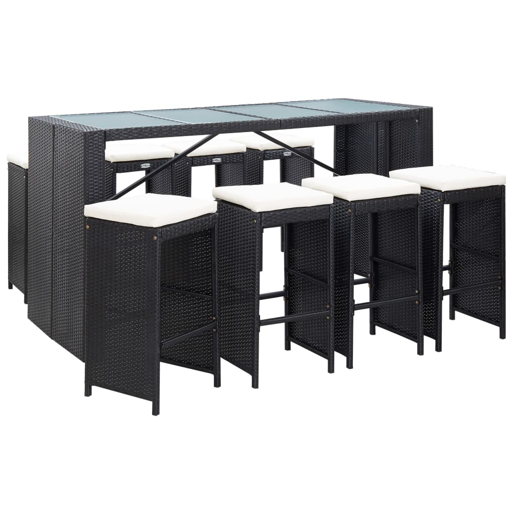 Vidaxl 9 Piece Patio Bar Set Poly Rattan Black