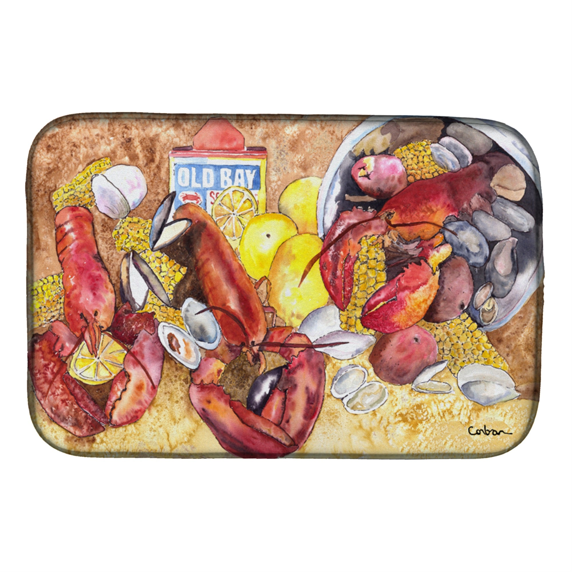 Caroline'S Treasures Lobster With Old Bay Dish Drying Mat, 14 X 21, Multicolor