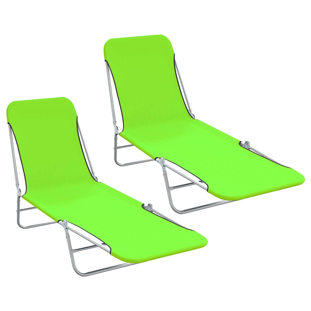 Vidaxl Folding Sun Loungers 2 Pcs Steel And Fabric Green