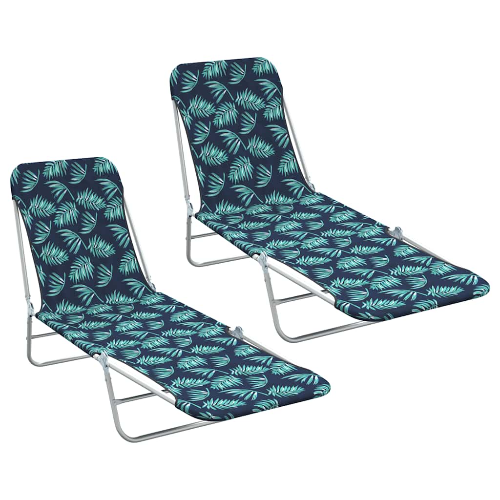 Vidaxl Folding Sun Loungers 2 Pcs Steel And Fabric Leaf Pattern
