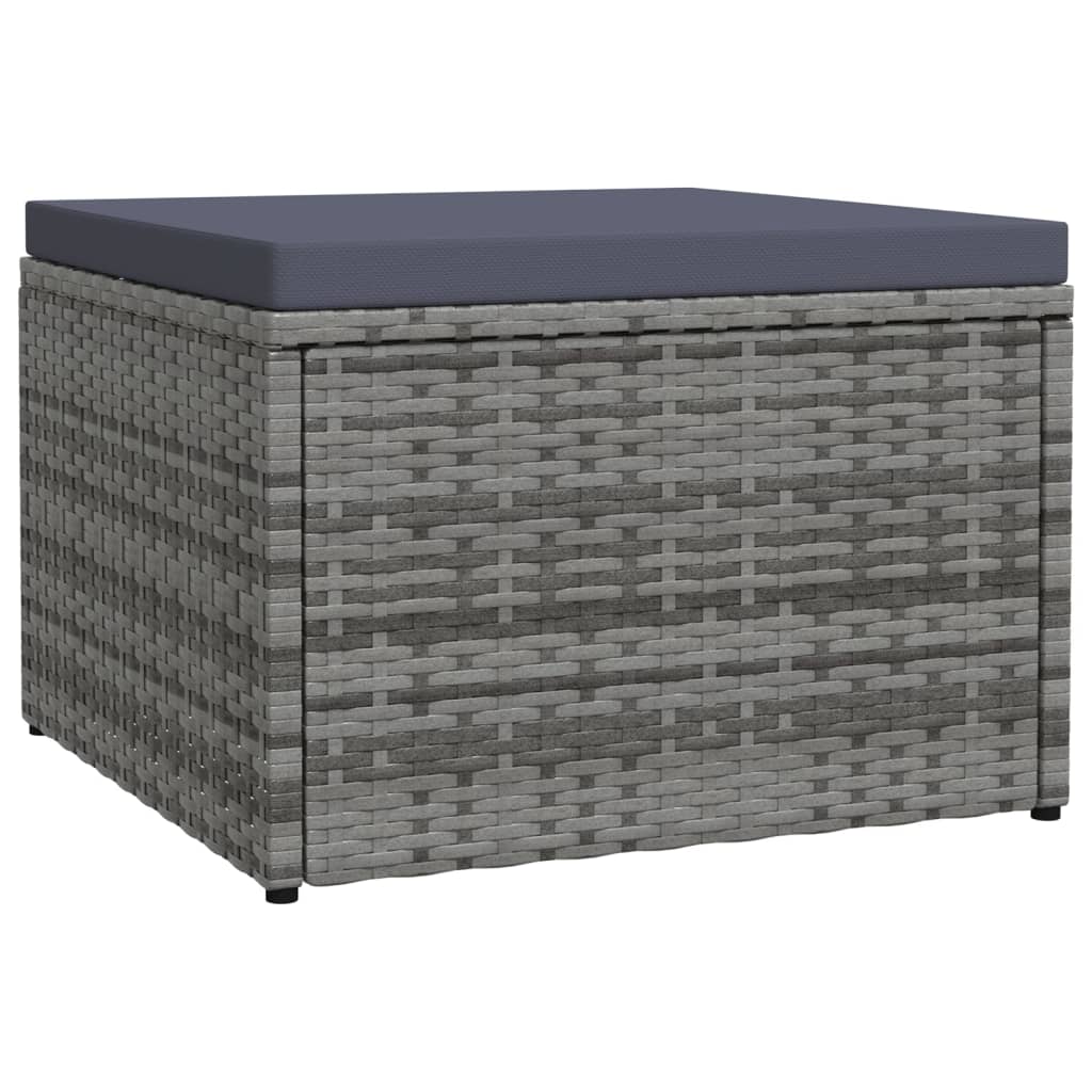 Vidaxl Garden Footstool With Cushion Gray Poly Rattan