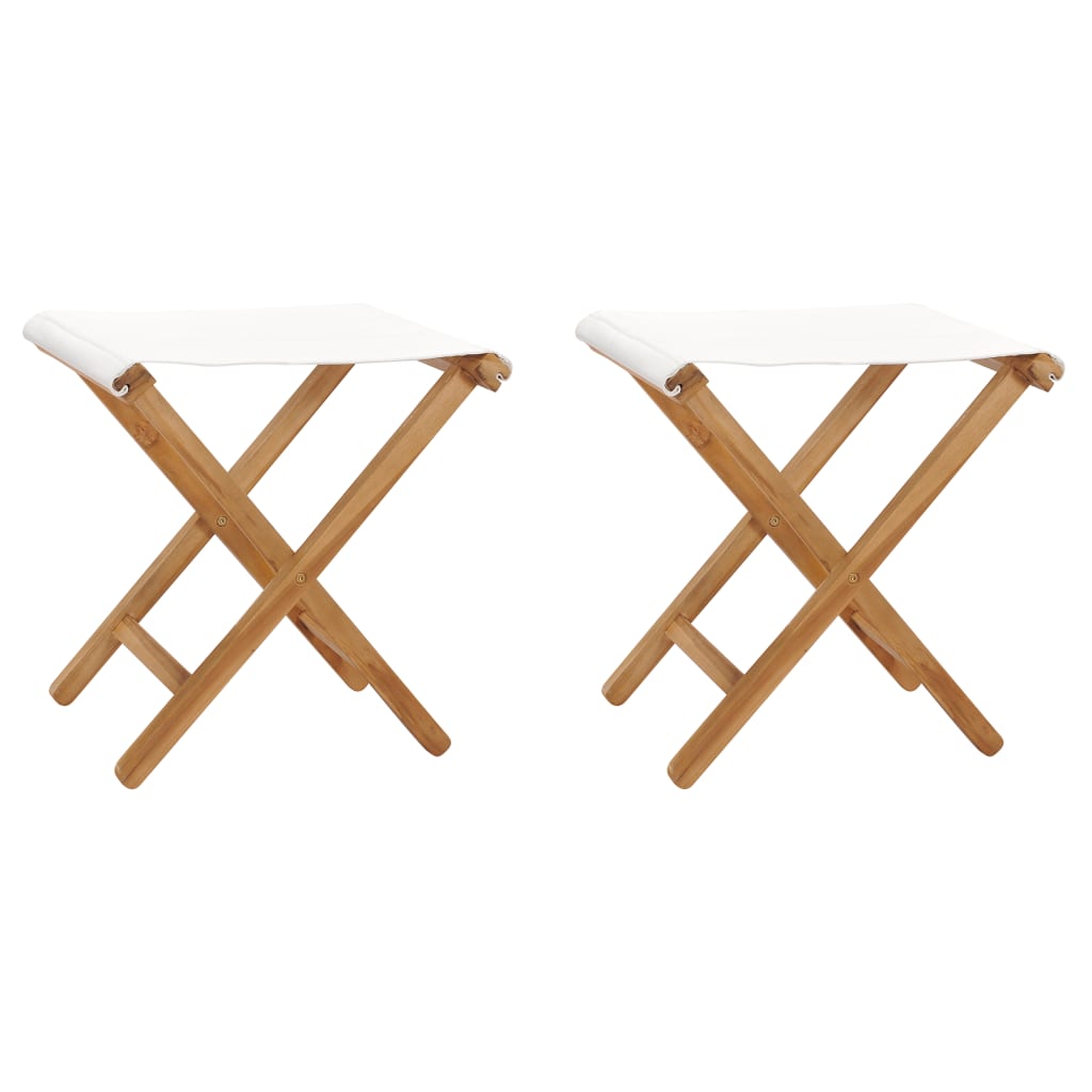Vidaxl Folding Chairs 2 Pcs Solid Teak Wood And Fabric Cream White