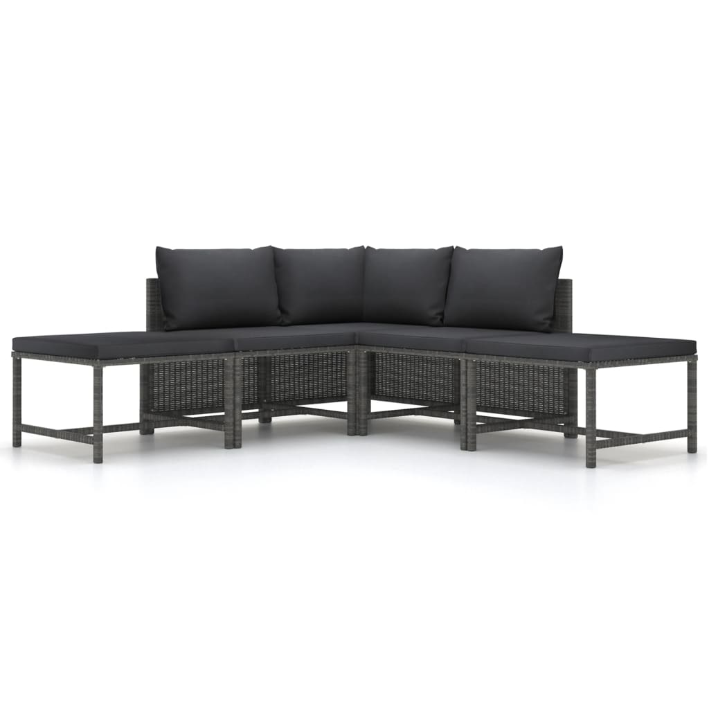 Vidaxl 5 Piece Patio Sofa Set With Cushions Gray Poly Rattan