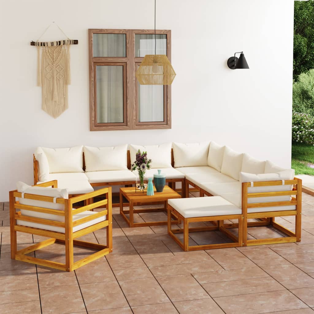 Vidaxl 12 Piece Patio Lounge Set With Cushion Cream Solid Acacia Wood
