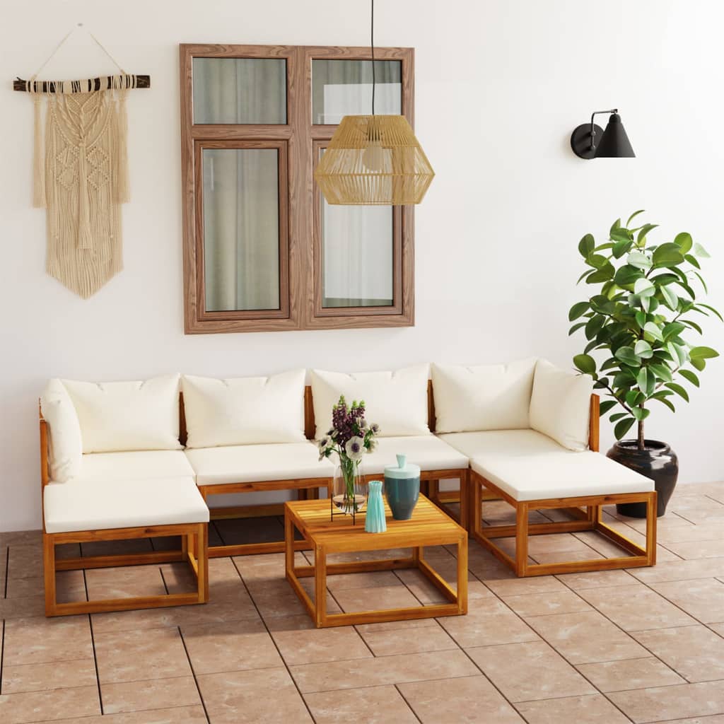 Vidaxl 7 Piece Patio Lounge Set With Cushion Cream Solid Acacia Wood