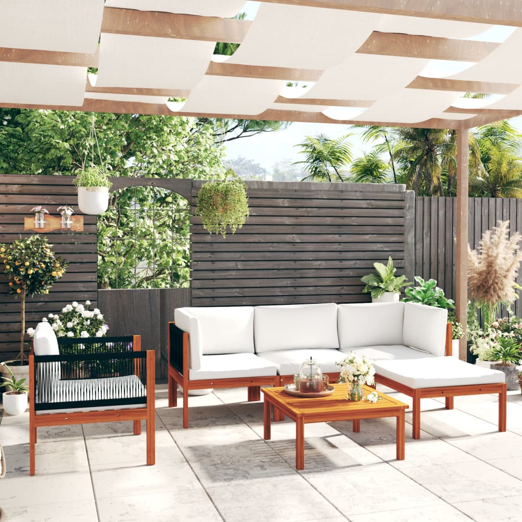 Vidaxl 6 Piece Patio Lounge Set With Cushions Cream Solid Acacia Wood