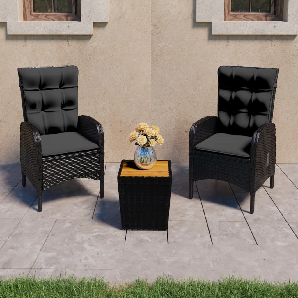 Vidaxl 3 Piece Patio Bistro Set Poly Rattan And Acacia Wood Black
