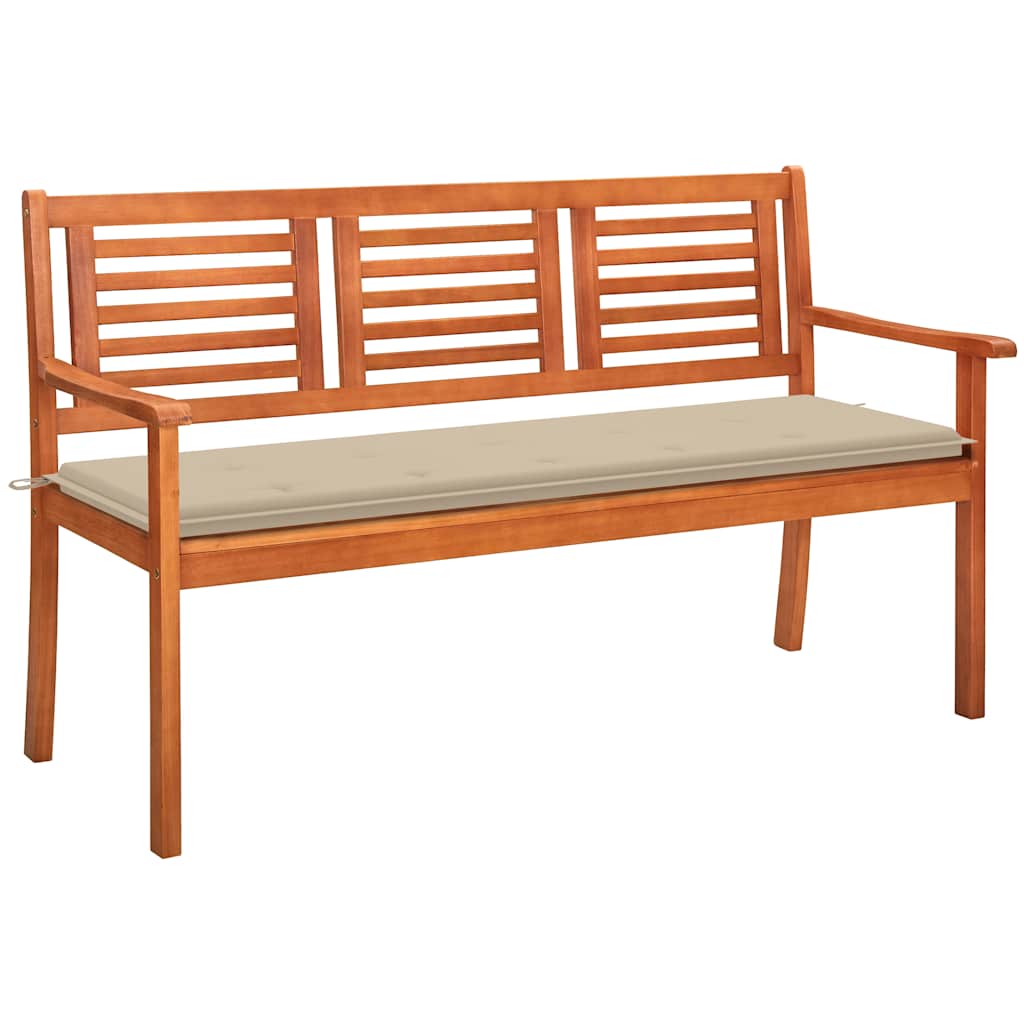 Vidaxl 3-Seater Patio Bench With Cushion 59.1 Solid Eucalyptus Wood