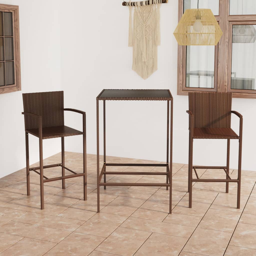 Vidaxl 3 Piece Patio Bar Set Poly Rattan Brown