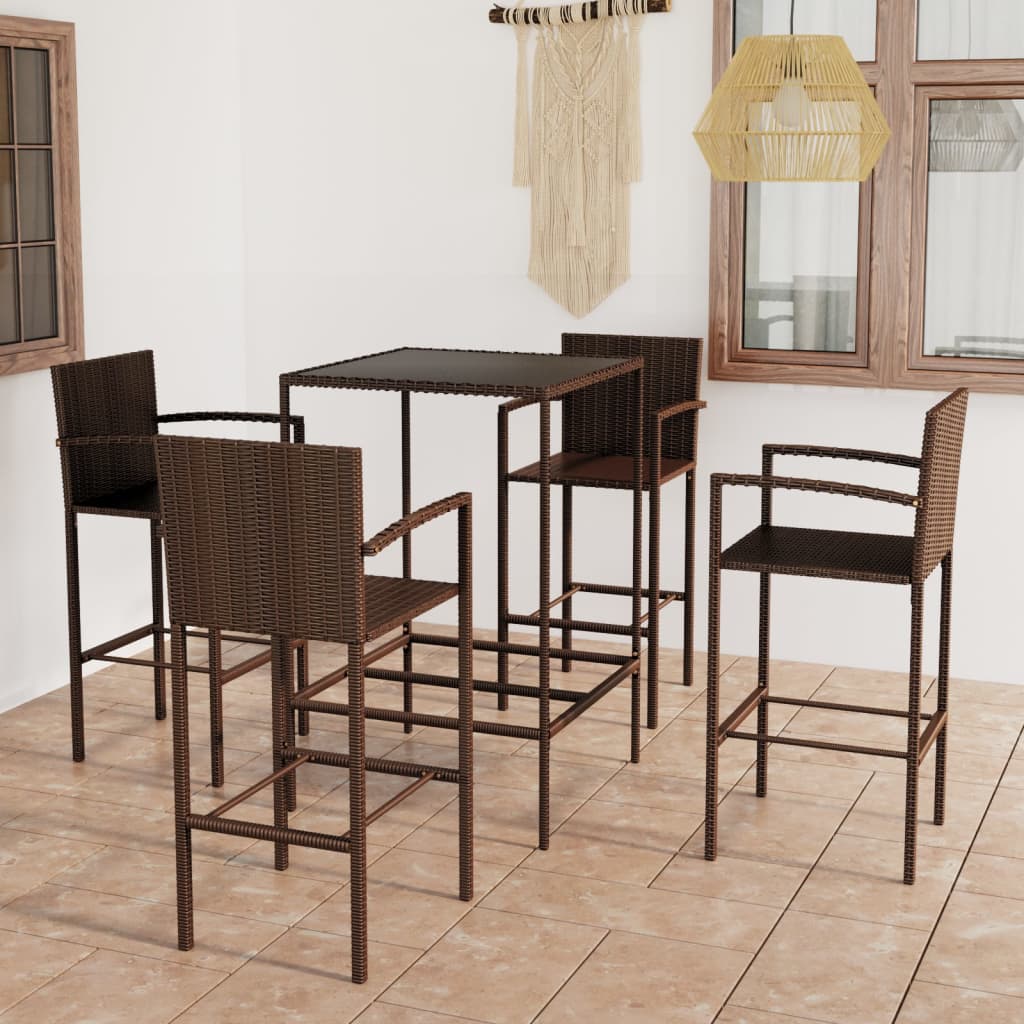 Vidaxl 5 Piece Patio Bar Set Poly Rattan Brown