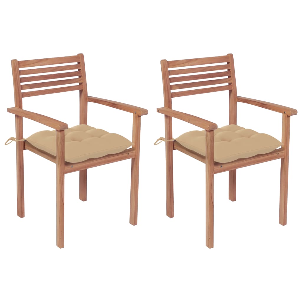 Vidaxl Patio Chairs 2 Pcs With Beige Cushions Solid Teak Wood
