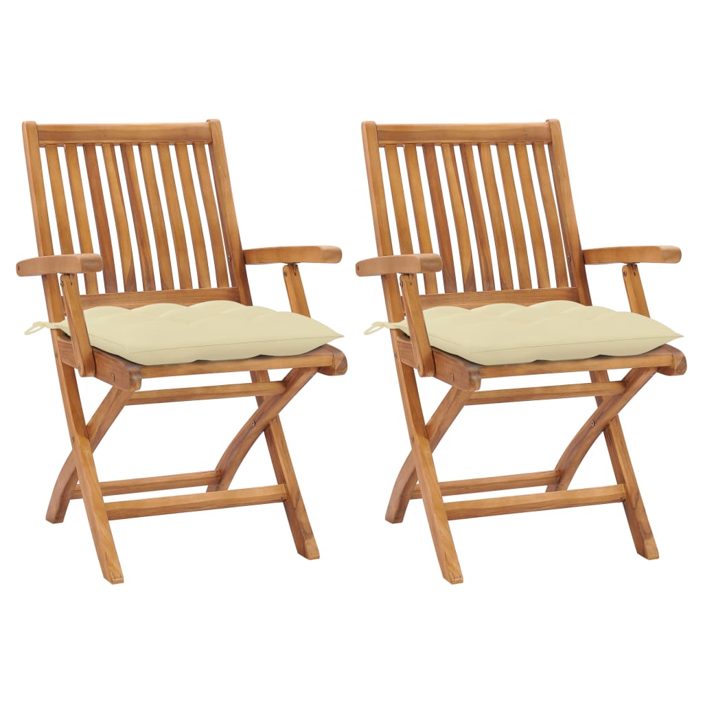 Vidaxl Patio Chairs 2 Pcs With Cream White Cushions Solid Teak Wood