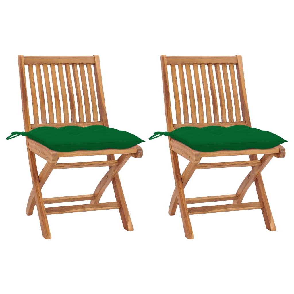 Vidaxl Patio Chairs 2 Pcs With Green Cushions Solid Teak Wood
