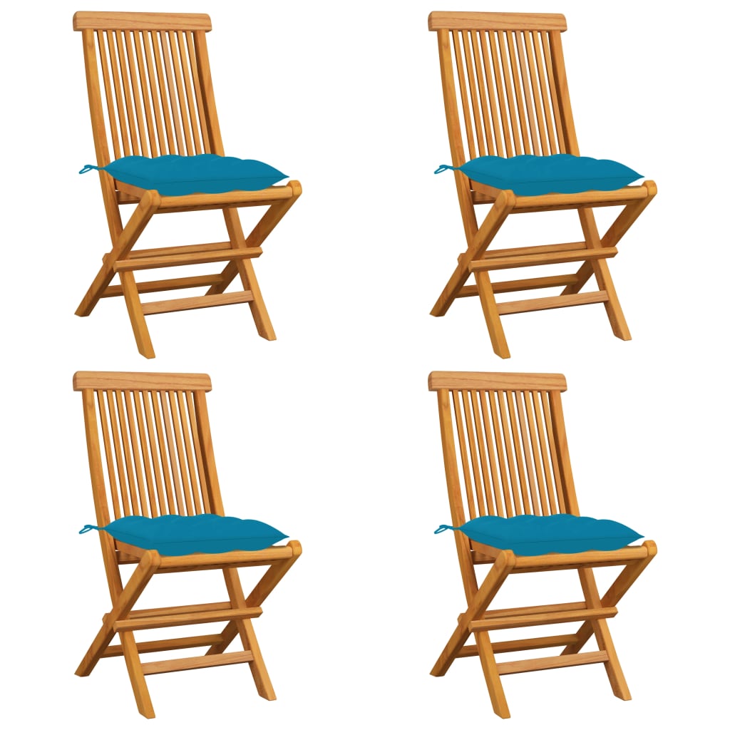 Vidaxl Patio Chairs With Light Blue Cushions 4 Pcs Solid Teak Wood