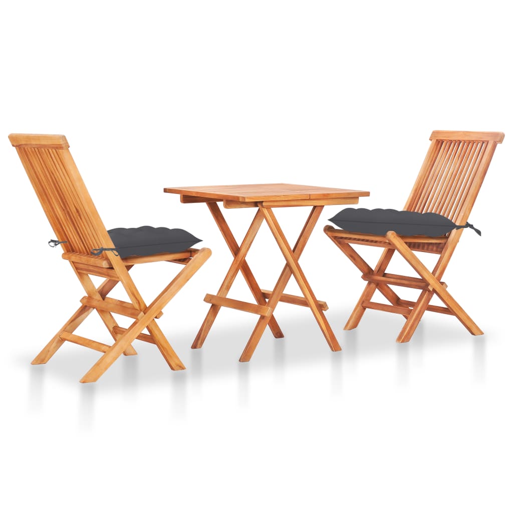 Vidaxl 3 Piece Bistro Set With Anthracite Cushions Solid Teak Wood