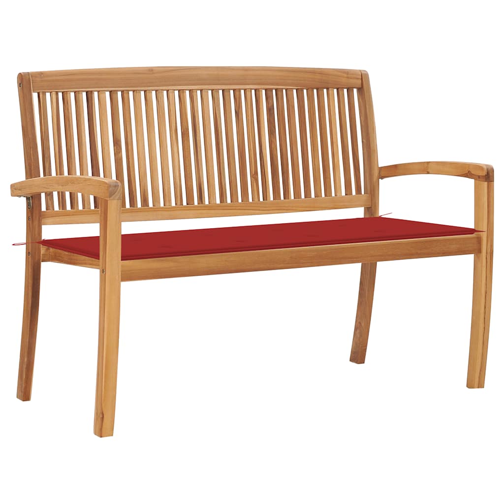 Vidaxl Stacking Patio Bench With Cushion 50.6 Solid Teak Wood