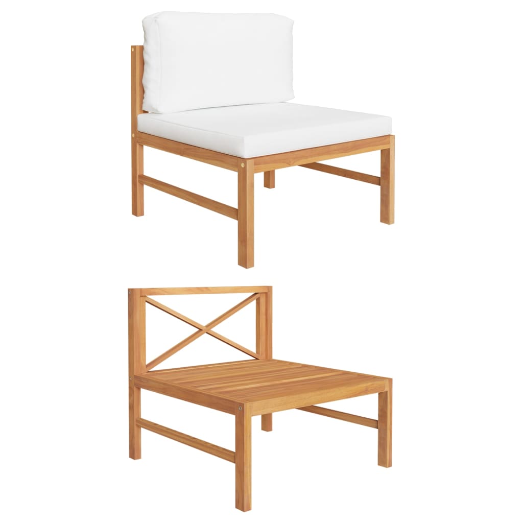 Vidaxl Middle Sofa With Cream Cushions Solid Teak Wood