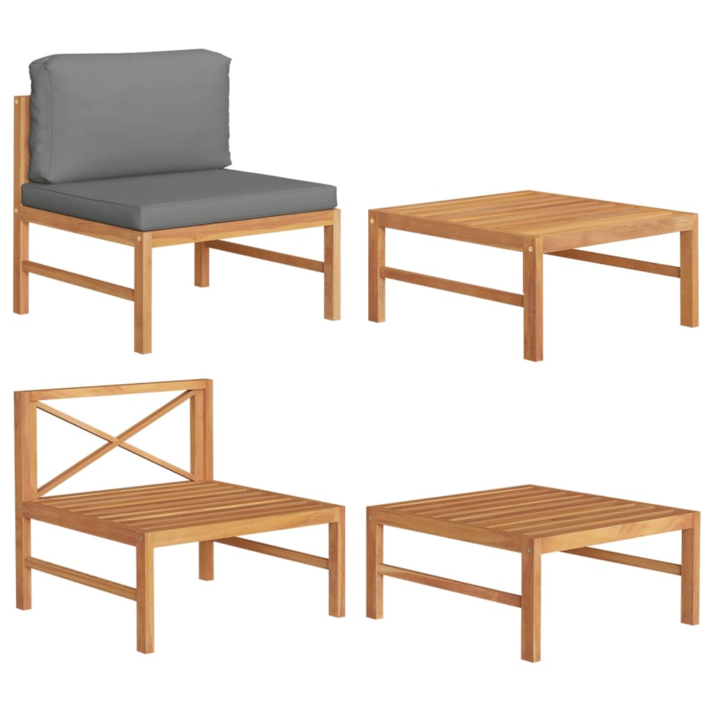 Vidaxl 2 Piece Patio Lounge Set With Dark Gray Cushions Teak Wood