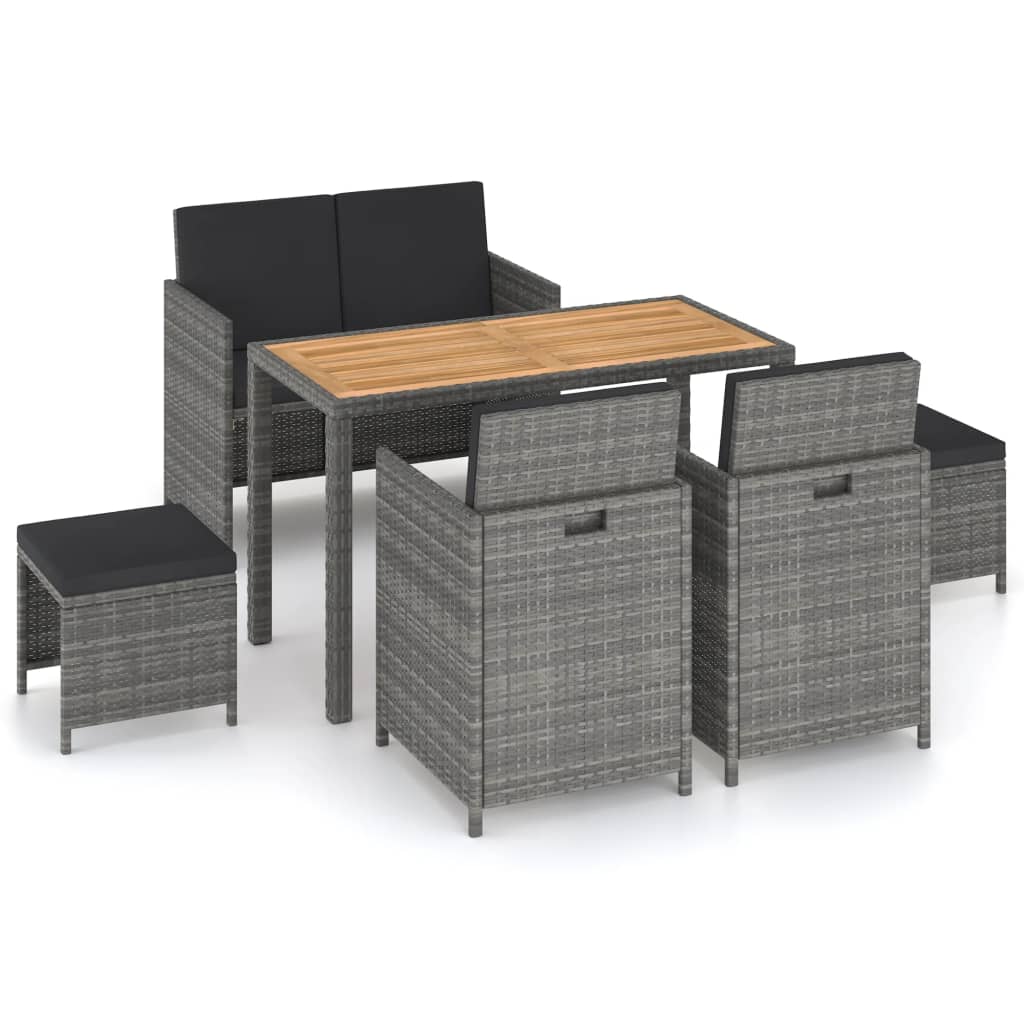Vidaxl 6 Piece Patio Dining Set Poly Rattan And Acacia Wood Gray