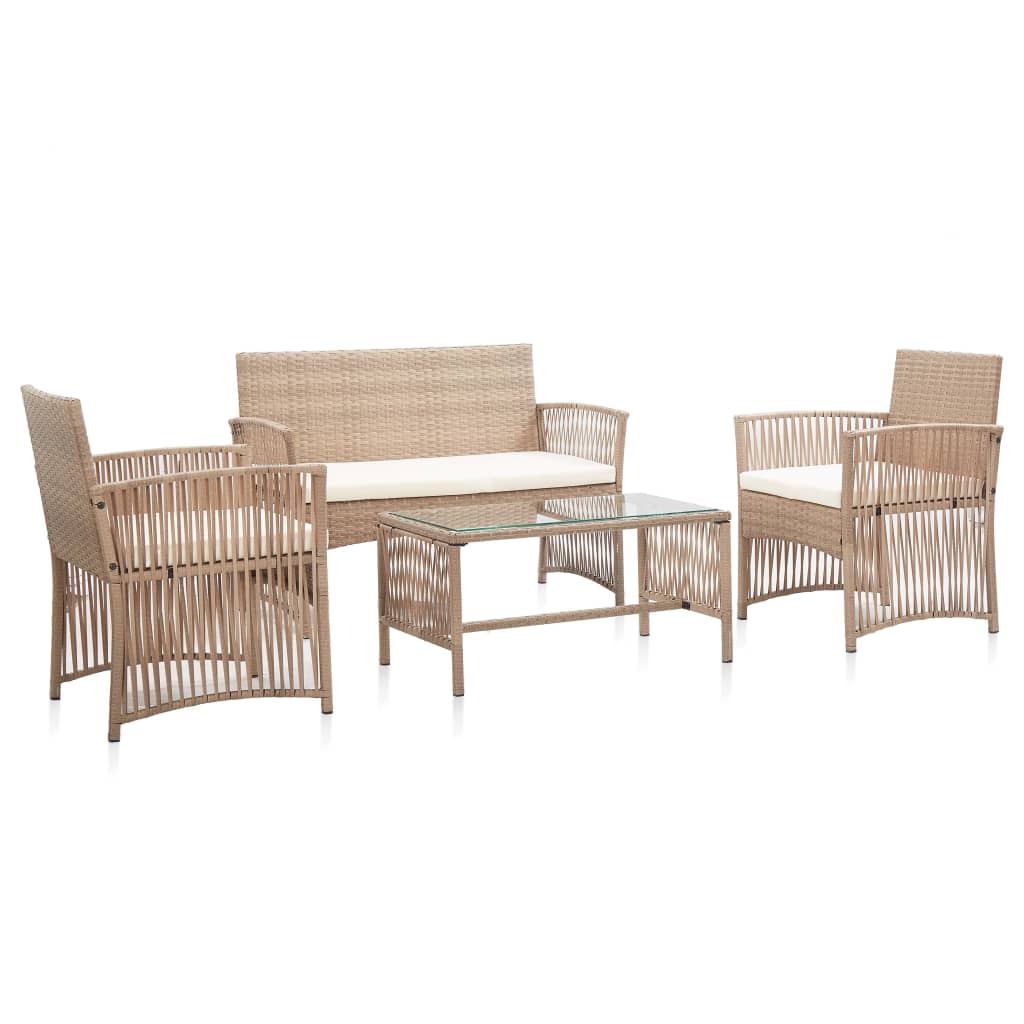 Vidaxl 4 Piece Patio Lounge Set With Cushions Poly Rattan Beige