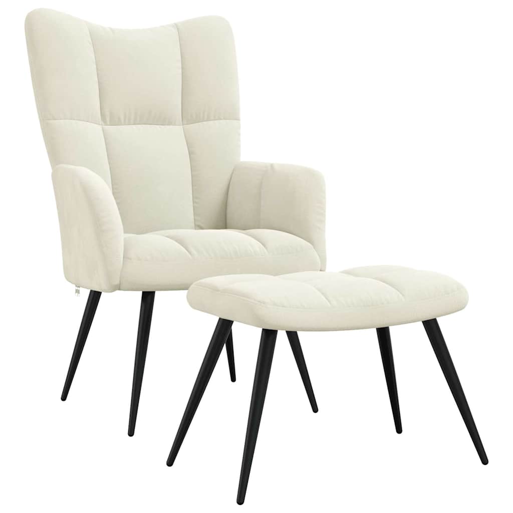 Vidaxl Relaxing Chair With A Stool Cream White Velvet