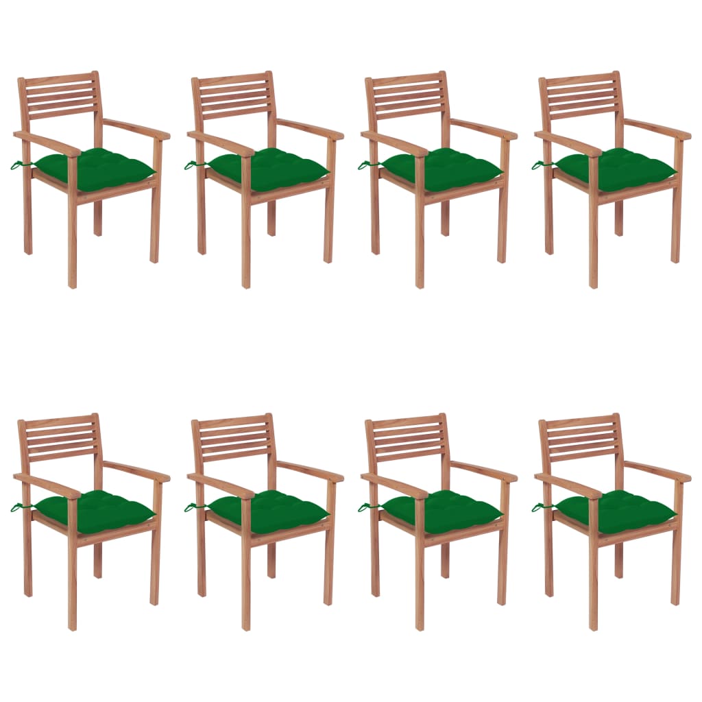 Vidaxl Stackable Patio Chairs With Cushions 8 Pcs Solid Teak Wood