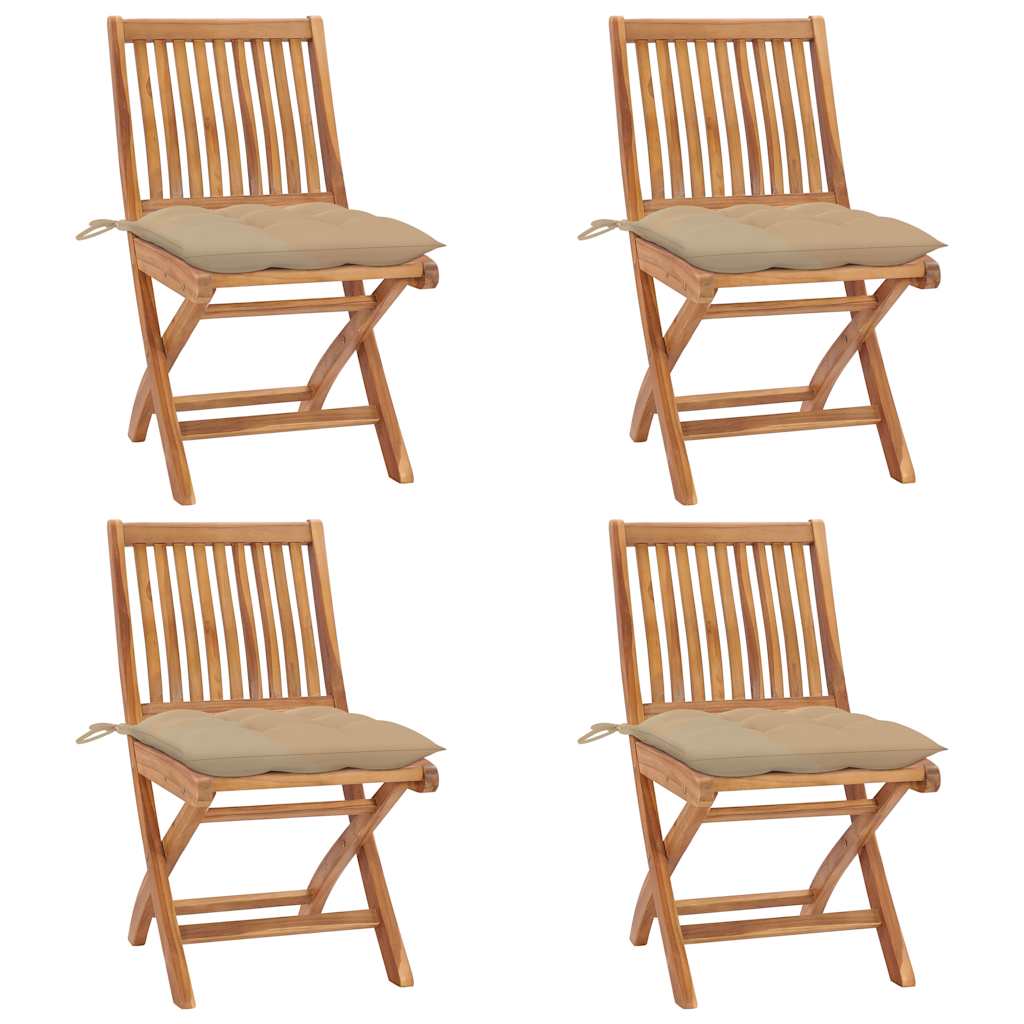 Vidaxl Folding Patio Chairs With Cushions 4 Pcs Solid Teak Wood