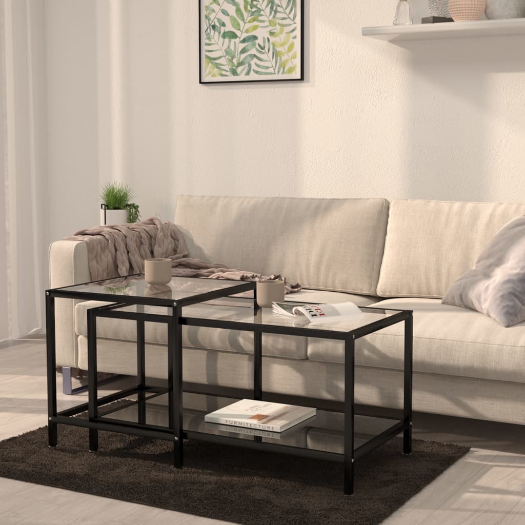 Vidaxl Tea Tables 2 Pcs Tempered Glass Black