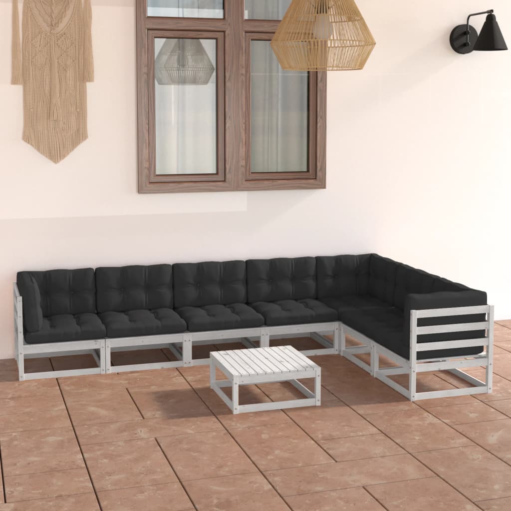 Vidaxl 8 Piece Patio Lounge Set With Cushions White Solid Pinewood