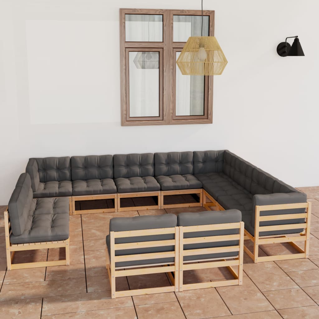 Vidaxl 12 Piece Patio Lounge Set With Cushions Solid Pinewood