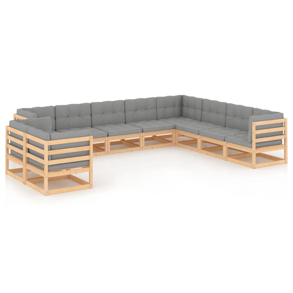 Vidaxl 10 Piece Patio Lounge Set With Cushions Solid Pinewood