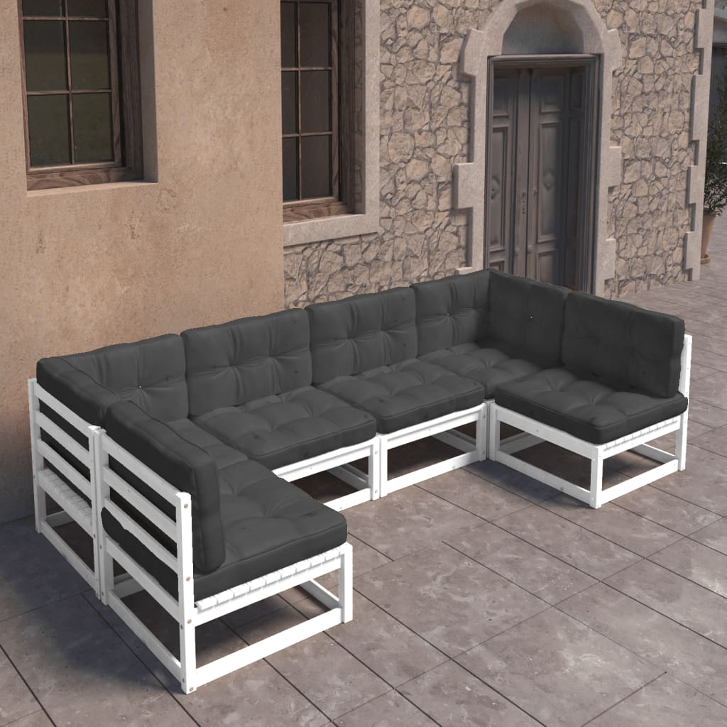 Vidaxl 6 Piece Patio Lounge Set With Cushions White Solid Pinewood
