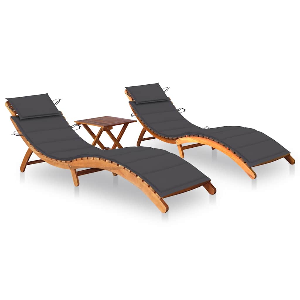 Vidaxl Sun Loungers 2 Pcs With Table And Cushions Solid Acacia Wood
