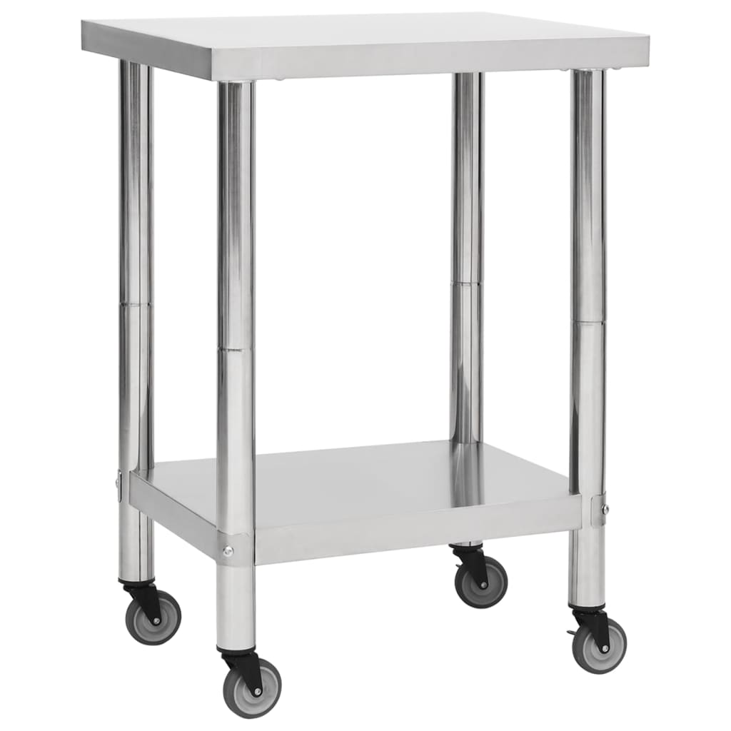 Vidaxl Kitchen Work Table With Wheels 23.6X11.8X33.5 Stainless Steel