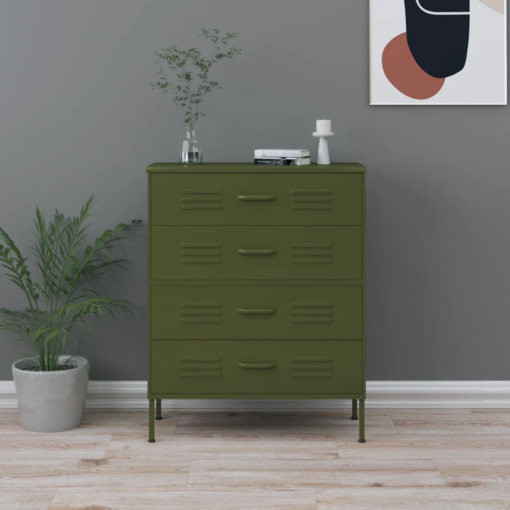 Vidaxl Chest Of Drawers Olive Green 31.5X13.8X40 Steel