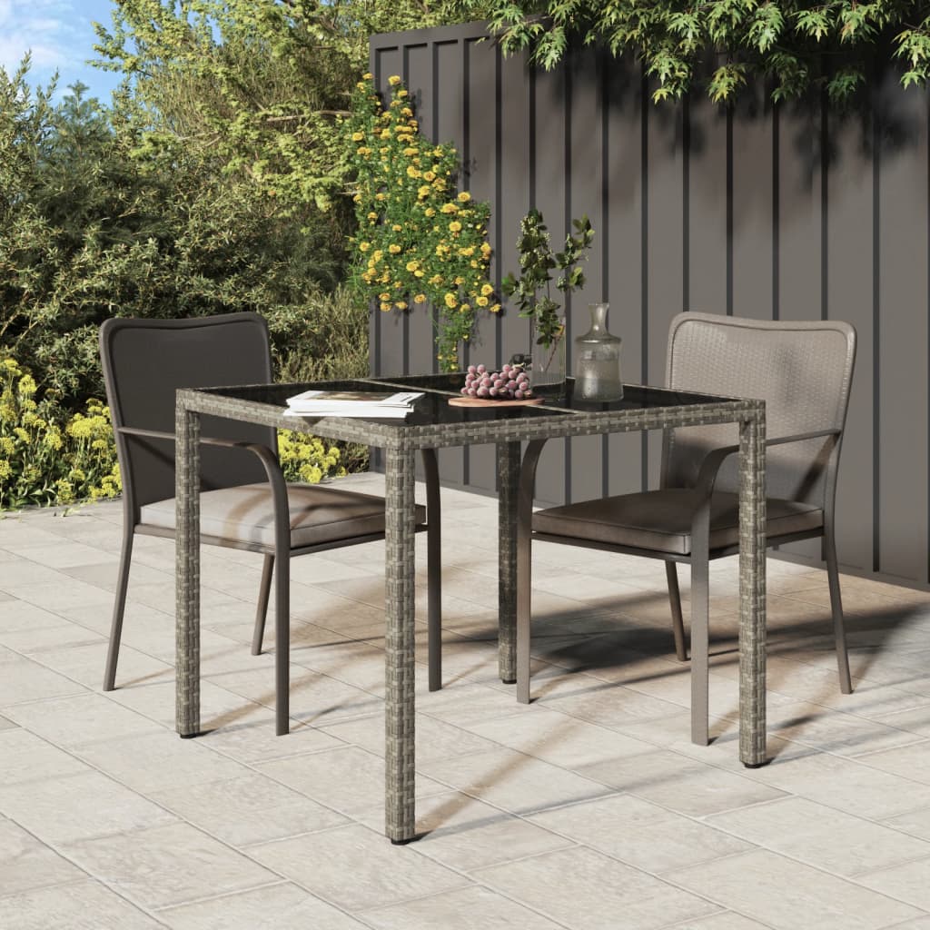 Vidaxl Patio Table 35.4X35.4X29.5 Tempered Glass And Poly Rattan Gray