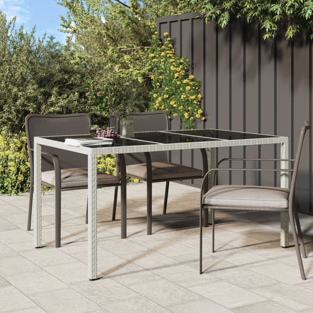 Vidaxl Patio Table 59.1X35.4X29.5 Tempered Glass And Poly Rattan White