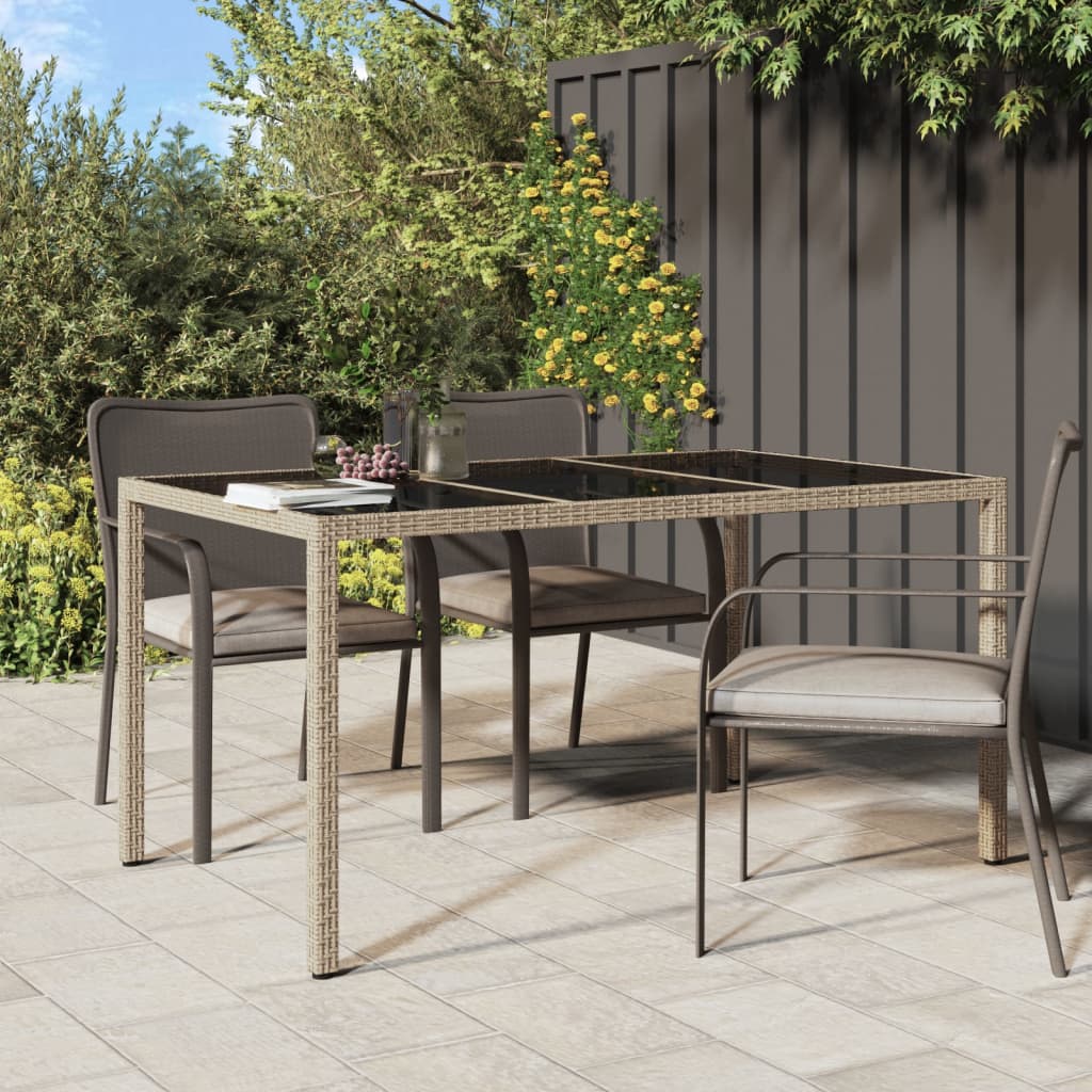 Vidaxl Patio Table 59.1X35.4X29.5 Tempered Glass And Poly Rattan Beige